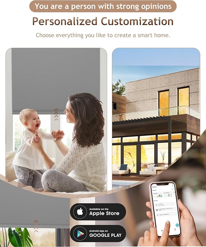 Kincmo Motorized Blinds with Remote,100% Blackout Motorized Roller Shades Work with Apple Homekit,Alexa,Google, Custom Electric Blinds with App,Voice Control (Vinyl Grey)