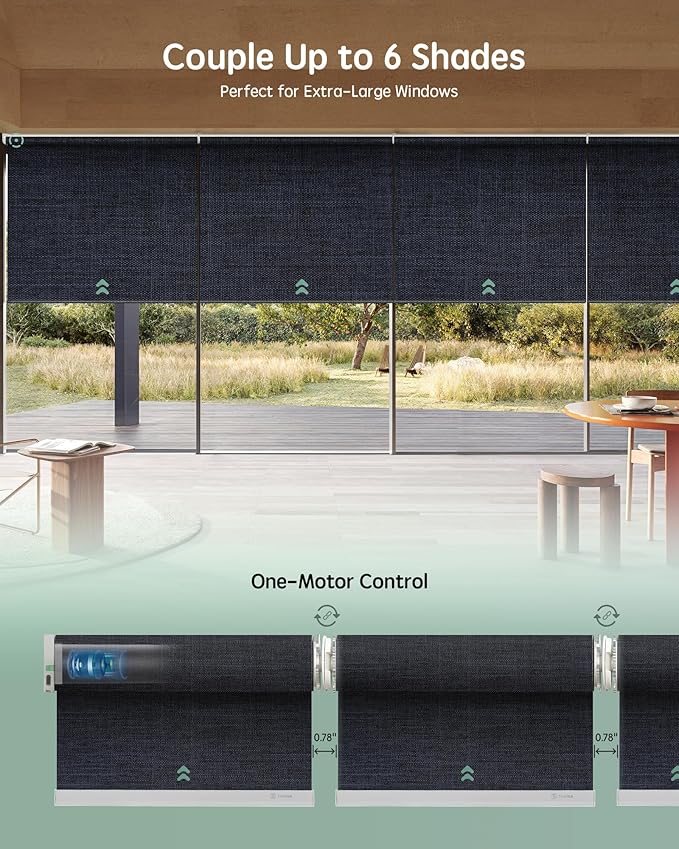 Yoolax Smart Coupled Roller Shades Compatible with Alexa Google, Motorized Blinds with Remote Blackout Coupled Roller Shades for X-Large Windows, Custom Size (XL Coupled-Navy Blue)