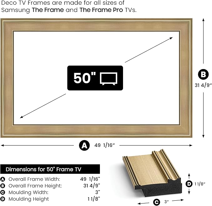Champagne 50" Premiere Deco TV Frame - Compatible ONLY with Samsung The Frame TVs (Fits 2021-2025, LS03A, LS03B, LS03C, LS03D, LS03FA)
