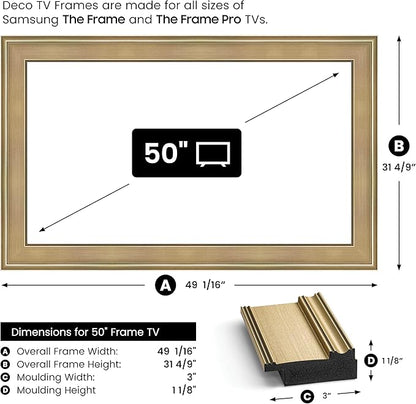 Champagne 50" Premiere Deco TV Frame - Compatible ONLY with Samsung The Frame TVs (Fits 2021-2025, LS03A, LS03B, LS03C, LS03D, LS03FA)