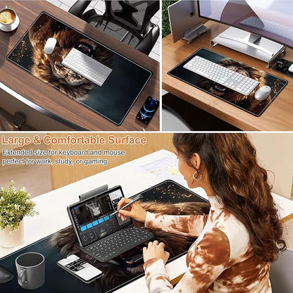 Small Heated Desk Pad 23.6" x 14.2" – Compact Electric Mouse Pad with 3 Heating Levels, Auto Shut-Off, Waterproof PU Surface, Plug-in Warmer for Office or Home Use, Roaring Lion
