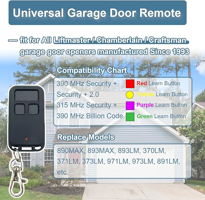 Universal Garage Door Opener Remote, Fit for Liftmaster, Chamberlain, Craftsman Garage Door Openers, Replace 890MAX 893MAX 893LM 370LM 371LM 373LM 971LM 973LM 891LM 3-Button Keyless Wireless Remote