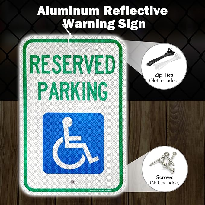 (4 Pack) Handicap Parking Sign, Reserved Parking Sign, Large 18" x 12" Engineer Grade Reflective Sheeting, Rust Free Aluminum, Weather Resistant, Waterproof, Fade Resistant, 2 Pre-drilled Holes