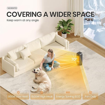 MORENTO Space Heaters for Indoor Use, Portable Electric Heater with Thermostat, Smart and Voice Control, 1500W PTC Ceramic Safety, 36dB Quiet Smart Heaters for Office Bedroom Home Black 1Pack
