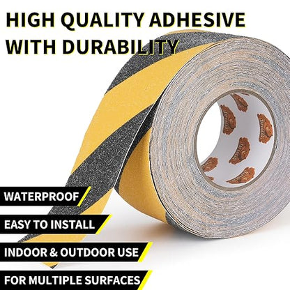 TAPEBEAR Non Slip Hazard Tape 3inch x 60feet, Black and Yellow Safety Tape, Anti Slip Caution Tape Roll, Nonslip Warning Floor Tape for Indoor Outdoor Steps Stairs, Strong Grip Tape