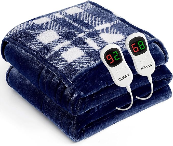 Heated Electric Blanket King Size - 100"x90" Flannel Heating Blanket with 10 Heating Levels & 5 Time Settings Over-Heat Protection, Winter Warmer for Adults with ETL Certification（Navy Blue）