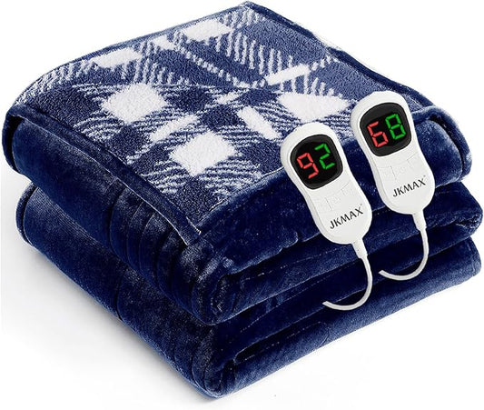 Heated Electric Blanket King Size - 100"x90" Flannel Heating Blanket with 10 Heating Levels & 5 Time Settings Over-Heat Protection, Winter Warmer for Adults with ETL Certification（Navy Blue）