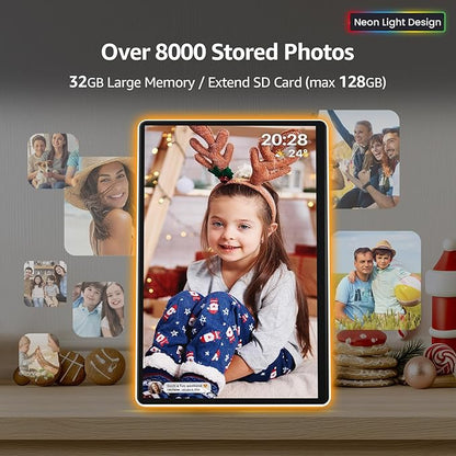 ApoloSign Neon Light Digital Picture Frame - 14" 2K FHD Display | AI Color-Changing LED Strip Digital Photo Frame | Quick Share Photos/Videos, Easy Setup in Frameo App | Best Digital Frame for Gifting