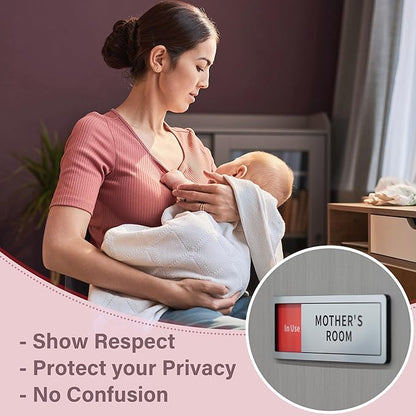 2 Pack Mom Door Sign - Do Not Disturb, Breastfeeding, Slide Door Sign (Brushed Silver, 8" x 2.6")
