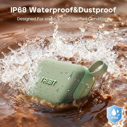 Tribit PocketGo Portable Bluetooth Speaker, 20H Playtime, IP68 Waterproof/Dustproof, Wireless, BT6.0, Shower, Powerful Sound, Custom EQ, TWS, Support TF Card, Floatable, Type-C, Travel/Home (Green)