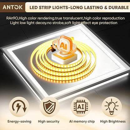 Antok 30X36 LED Bathroom Mirror with Lights, Vanity Mirror for Wall with Black Frame, Touch Control, Anti-Fog, Dimmable Lights, Shatter-Proof, Memory Function, Wall-Mounted Vanity Mirrors