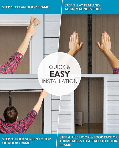Flux Phenom Magnetic Screen Door (3 Pack) - Bugs Out, Breeze in - 9min Install Auto-Sealing Heavy Duty Double Stitched Mesh, Hands Free Sliding & Patio Doors Net, Pet & Kid Friendly, 38 x 82 Inch