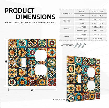 Mexican Talavera Ceramic Tile Moroccan Boho Wallplates 1 Toggle 1 Duplex Switch Plate Electrical GFCI Faceplate Decorative Light Switch Covers for Bathroom Kitchen Decor