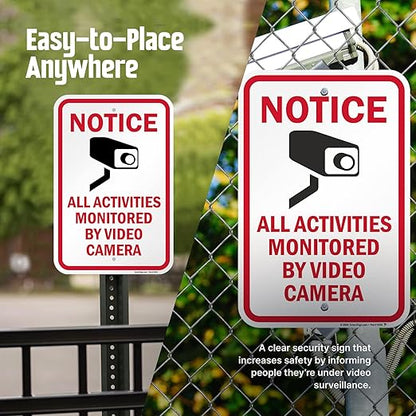 SmartSign Notice All Activities Monitored By Video Camera Sign - 2 Pack, 18 x 12 inch, 2mm Aluminum Composite, Red/Black on White, Made in USA