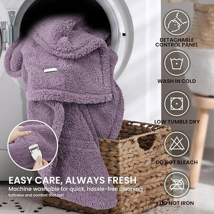 Heated Blanket Electric Blanket King - Fast Heating Blanket Throw Dual Control Double Sided Sherpa with 10 Heating Levels & 2-10 Hours Auto Off, Mashine Washable, 90 x 100 Inches, Purple