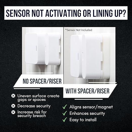 Magnet Riser Compatible with SimpliSafe | Alarm Contact Spacer with 3M Adhesive | Alarm Riser - Sensor/Magnet Not Included (1 Pack - 1/2 inch)