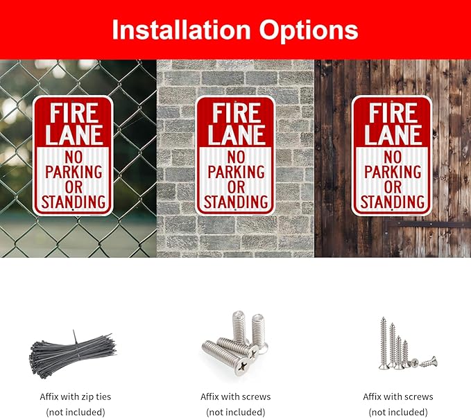 2 Pack- Fire Lane No Parking Or Standing Sign, 18" x 12" Heavy-Duty Aluminum Fire Lane Sign, UV Protected, Reflective, Weather Resistant, Waterproof, Durable Ink, Easy to Mount