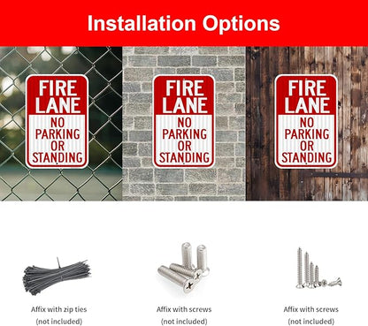 2 Pack- Fire Lane No Parking Or Standing Sign, 18" x 12" Heavy-Duty Aluminum Fire Lane Sign, UV Protected, Reflective, Weather Resistant, Waterproof, Durable Ink, Easy to Mount