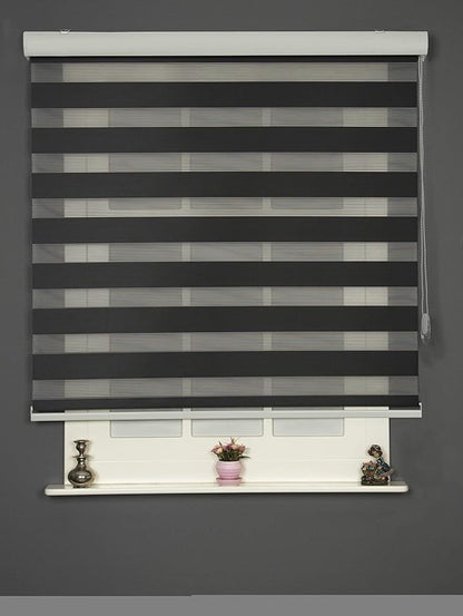Shadesu Custom Size Zebra Blinds for Windows, 73" W x 72 H, Black, Dual Layer Free-Stop Zebra Shades, Light Control for Day and Night, Sheer Blinds for Indoor Windows, Bedroom, Kitchen