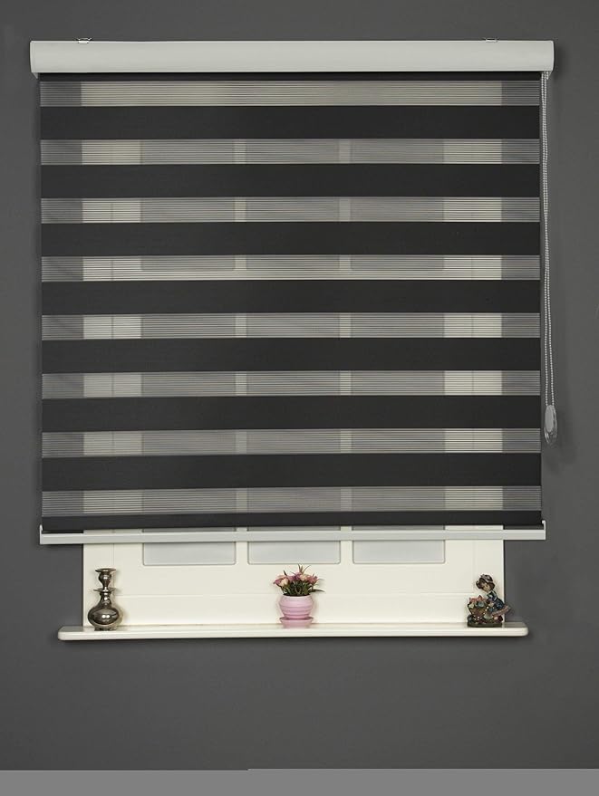 Shadesu Custom Size Zebra Blinds for Windows, 29" W x 72 H, Black, Dual Layer Free-Stop Zebra Shades, Light Control for Day and Night, Sheer Blinds for Indoor Windows, Bedroom, Kitchen