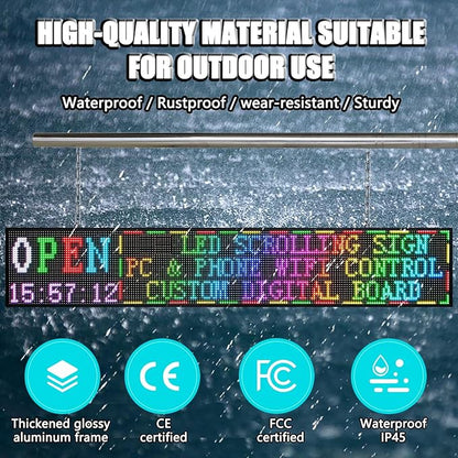 P10 Outdoor Led Sign 77"x14" WiFi Programmable with High Brightness Scrolling LED Sign for Business Digital Advertising Display Electronic Message Board