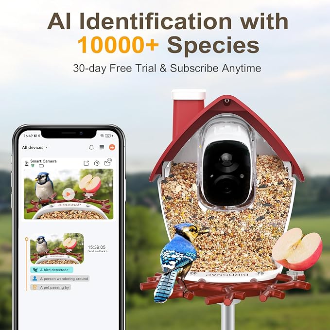 birdsnap® P33 - Smart Bird Feeder with Camera Solar Powered, 2K Video Bird Camera Feeder Live with 32GB Card, AI Identify Feather Species, Auto Record in Backyard, Ideal Gift for Birds Lover