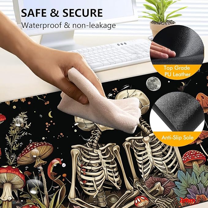 Heated Mouse Pad with 3 Levels Heated & 3 Hours Auto Shut-Off Mouse Pad for Warming Hands in Office Home, 31.5" x 13"Large Safe Desk Mat Hand Warmer，Kiss Skull