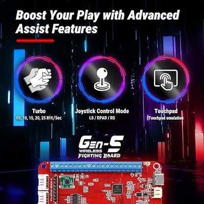Brook Gaming Gen5W Fighting Board – Wireless Compatible Controller Board for P5, PC & Steam Deck | Ultra-Low Latency | Turbo, Macro & RGB Customization (Exclusive Version) (Gen5W)