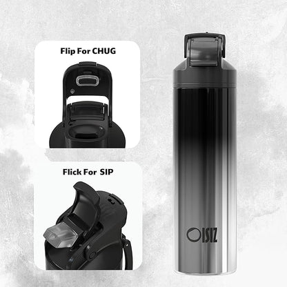 OISIZ Insulated Water Bottle 24 oz with 2 in 1 Spout and Straw Lid,One Click Safety Lock,100% Leakproof,Keep Cold 24H,Vacuum Stainless Steel Water Bottle for School,Travel and Sports,Dishwasher Safe