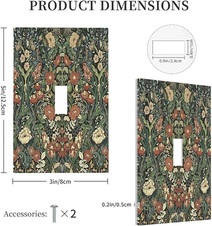 Decorative Light Switch Cover Vintage Dark Floral William Morris Green Flower 1 Gang Single Toggle Device Electrical Faceplate Switchplates Decorator Outlet Wall Plate for living Room Home