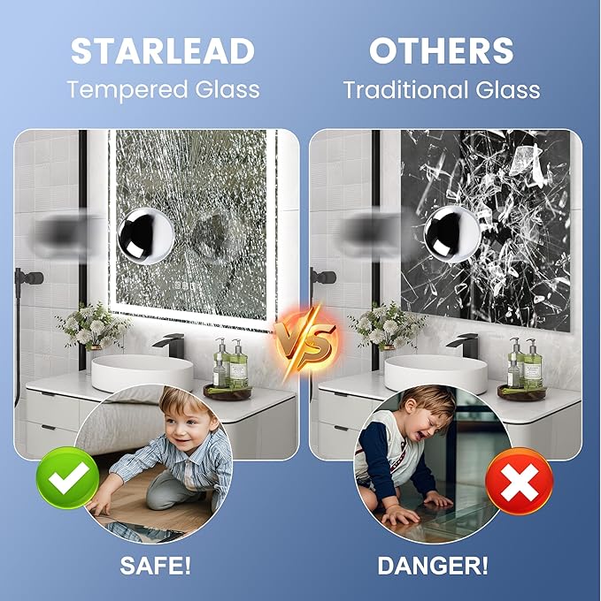 STARLEAD 36"x24" LED-Bathroom-Mirror-with-Lights, Wall-Mounted with Bluetooth Speaker, Anti-Fog, 3 Color Temperature, Dimmable Brightness, Waterproof, Tempered Glass, Frontlit & Backlit, Arched