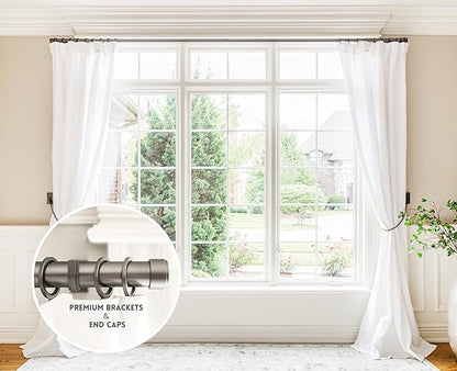 BlastHome® Non-Adjustable Luxury Curtain Rods for Windows, 1 ¼” Rod Set, 11 foot Fixed Length (Three Rods Connect for a Seamless Look), Matte Graphite