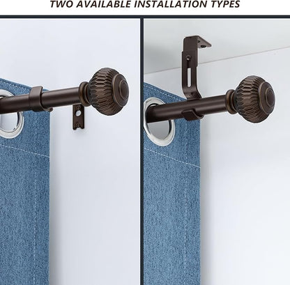 Bronze 1 Inch Adjustable Heavy Duty Curtain Rods with Lantern Ball Finials, Window Treatment Single Rods