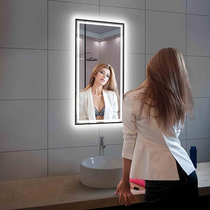 18x36 Inch LED Bathroom Mirror with Matte Black Frame| Wall Mounted Backlit Vanity Mirror with Lights | Anti-Fog, 3 Color Dimmable Smart Bathroom LED Mirror | Frame Vanity Mirror for Makeup