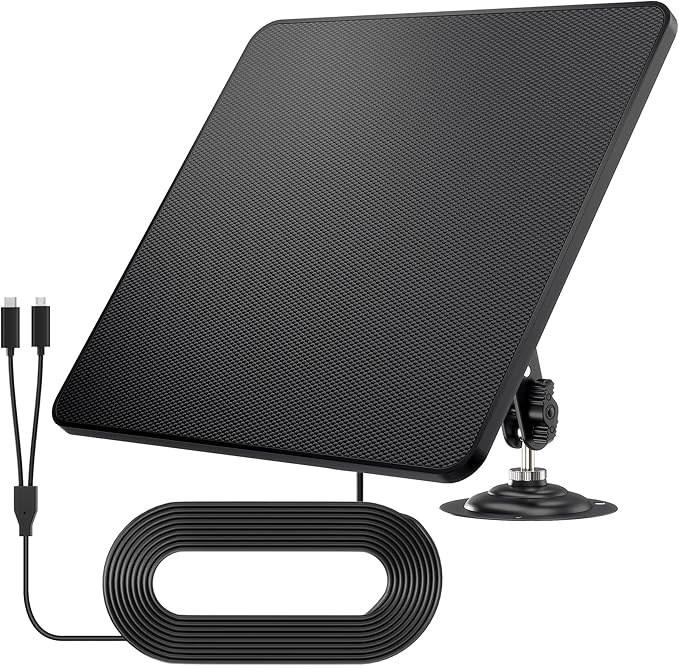KJK 6W Solar Panel for Security Cameras – Solar Battery Charger with Micro USB & USB-C | IP66 Waterproof | 360° Adjustable Mount