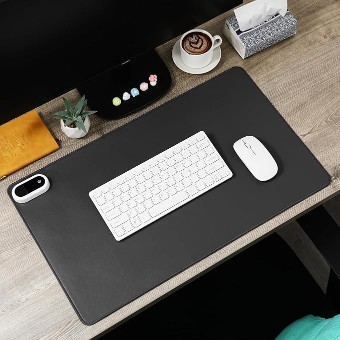 Konohan Heated Large Desk Mat PU Leather Warm Mouse Pad with 5 Heating Level & 4 Hour Auto Shut-Off Heating Keyboard Pad Warmer Gaming Mice Mat Only Supports 110v(Gray Color,23.6"x 14.2")