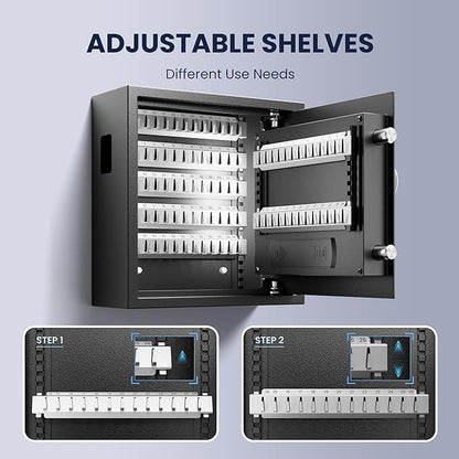 Heavy Duty 64 Keys Electronic Key Lock Box Wall Mount with Code, Key Cabinet with Deposit Key Slot, Adjust Key Organizer with Led Light