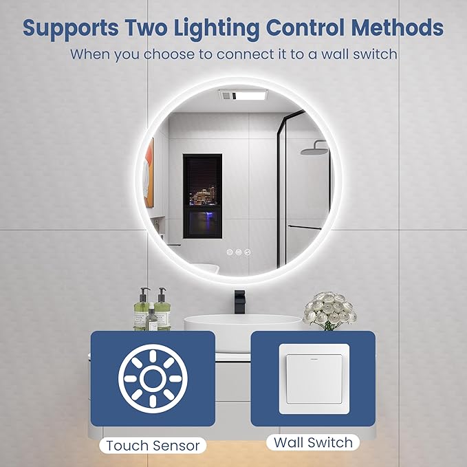 STARLEAD 36" LED-Bathroom-Mirror-with-Lights, Wall-Mounted with Bluetooth Speaker, Anti-Fog, 3 Color Temperature, Dimmable Brightness, Waterproof, Tempered Glass, Frontlit & Backlit, Round