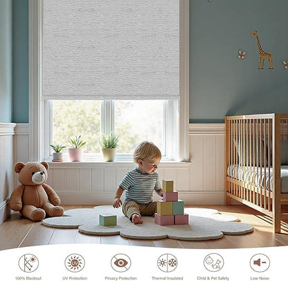 Motorized Roller Blinds with Remote, 100% Blackout Automatic Roller Shades for Bedroom, Bathroom, and Living Room, Customized Size, Fine Texture Gray