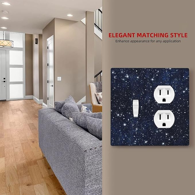Decorative Outlet Covers Blue Galaxy Universe Space Stars 2 Gang Wall Plate Cover Single Toggle Duplex Combo Two Switch Light Switch Cover Plate Jumbo Dual GFCI Faceplate