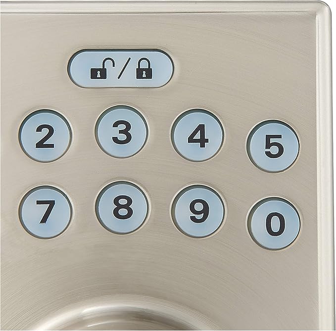 Amazon Basics Contemporary Electronic Keypad, Keyless Entry Door Lock Deadbolt with Handle Set, Key Pad Front Door with Knob, Contemporary Door Locks for Front Door, Door Handle, Satin Nickel, 1-Pack