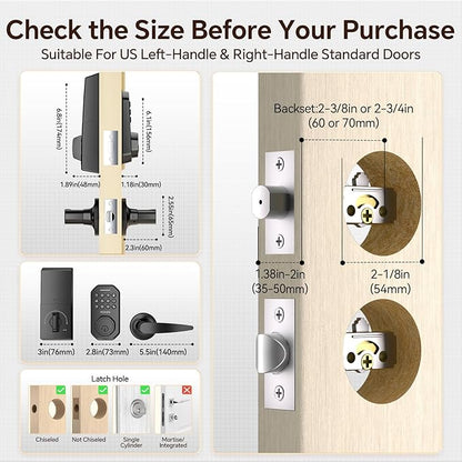 Keyless Entry Door Lock Set Smart Locks for Front Keypad Door Lock with Handle Automatic Lock One Time Password Anti Peeping Password IP54, Black