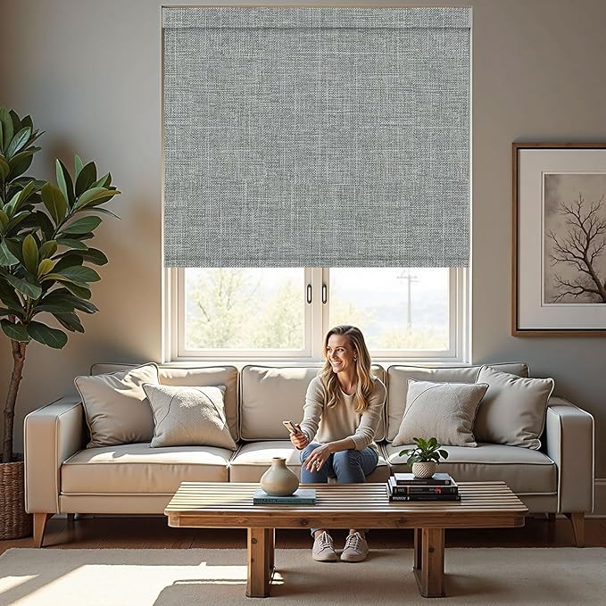 Motorized Roller Blinds with Remote, 100% Blackout Automatic Roller Shades for Bedroom, Bathroom, and Living Room, Customized Size, Nightfall Gray