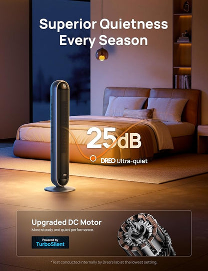 Dreo Tower Fan and Heater Combo, 29.2ft/s Standing Fans for Bedroom, 17 Levels, 6 Modes, 120° Oscillation, 42 Inch, 12H Timer, 25dB Quiet, with Remote, for Office, Large Room, Silver
