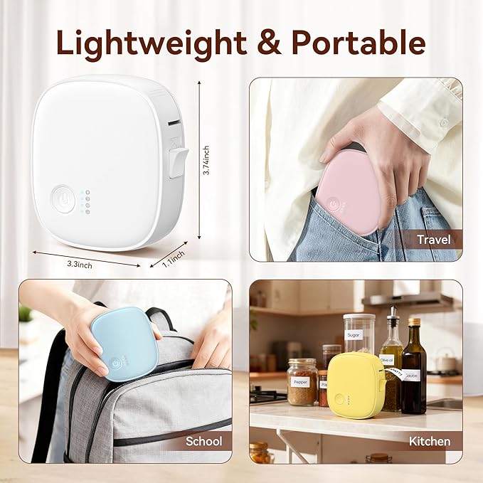 Mini Label Maker Machine with Tape – Portable Bluetooth Mini Label Printer, Wireless Thermal Label Maker, Waterproof & Rechargeable, Built-in Cutter, for Home, Office, School, Kitchen – White