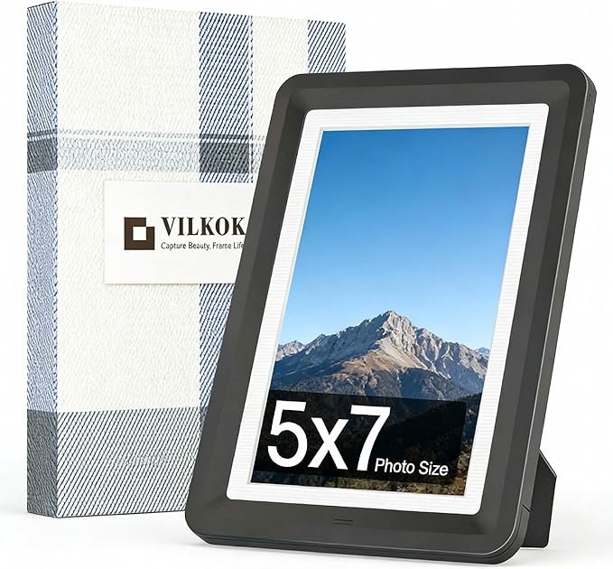 Black 5x7 Picture Frame, with Clear Acrylic Photo Frame with White Mat for 4x6 Photos, One-Piece Shatterproof & Tool-Free Design, UV-Resistant Waterproof Tabletop Frame for Home Office Decor,1 Pack
