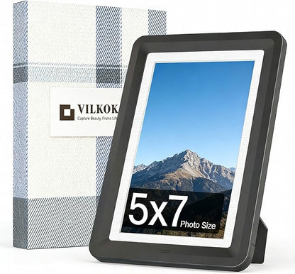 Black 5x7 Picture Frame, with Clear Acrylic Photo Frame with White Mat for 4x6 Photos, One-Piece Shatterproof & Tool-Free Design, UV-Resistant Waterproof Tabletop Frame for Home Office Decor,1 Pack