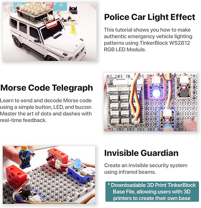 TinkerBlock ESP32-S3 Starter Kit – 16MB Flash ESP32-S3 WiFi & Bluetooth Development Board, S3 Expansion Board, 12 Plug-and-Play Modular Sensors – Compatible with Arduino IDE & ESP-IDF