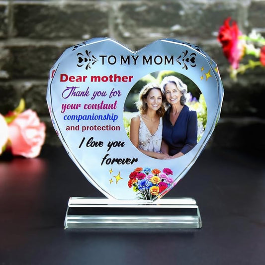 FANF&YKPY Personalized mother's gift customized heart-shaped crystal photo frame Christmas, Thanksgiving, Mother's Day, birthday gift for mom, mother, wife, women, ladies, grandmother