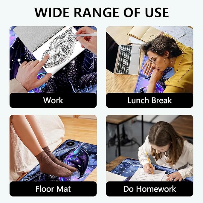 Heated Mouse Pad with 3 Levels Heated & 3 Hours Auto Shut-Off Mouse Pad for Warming Hands in Office Home, 31.5" x 13"Large Safe Desk Mat Hand Warmer，Purple Flying Dragon